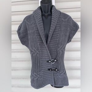 Tommy Hilfiger Sweater Cap Sleeve Cable Knit Cotton Faux Leather Closures Size M